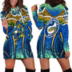 Parramatta Eels Rugby Hoodie Dress Polynesian Tribal Eel Warrior Blue Gold Pattern