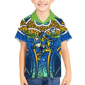 Parramatta Eels Rugby Kid Hawaiian Shirt Polynesian Tribal Eel Warrior Blue Gold Pattern