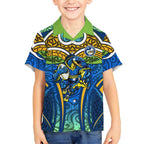Parramatta Eels Rugby Kid Hawaiian Shirt Polynesian Tribal Eel Warrior Blue Gold Pattern