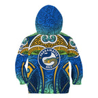 Parramatta Eels Rugby Kid Hoodie Polynesian Tribal Eel Warrior Blue Gold Pattern