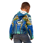 Parramatta Eels Rugby Kid Hoodie Polynesian Tribal Eel Warrior Blue Gold Pattern
