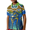 Parramatta Eels Rugby Kid Polo Shirt Polynesian Tribal Eel Warrior Blue Gold Pattern