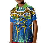 Parramatta Eels Rugby Kid Polo Shirt Polynesian Tribal Eel Warrior Blue Gold Pattern