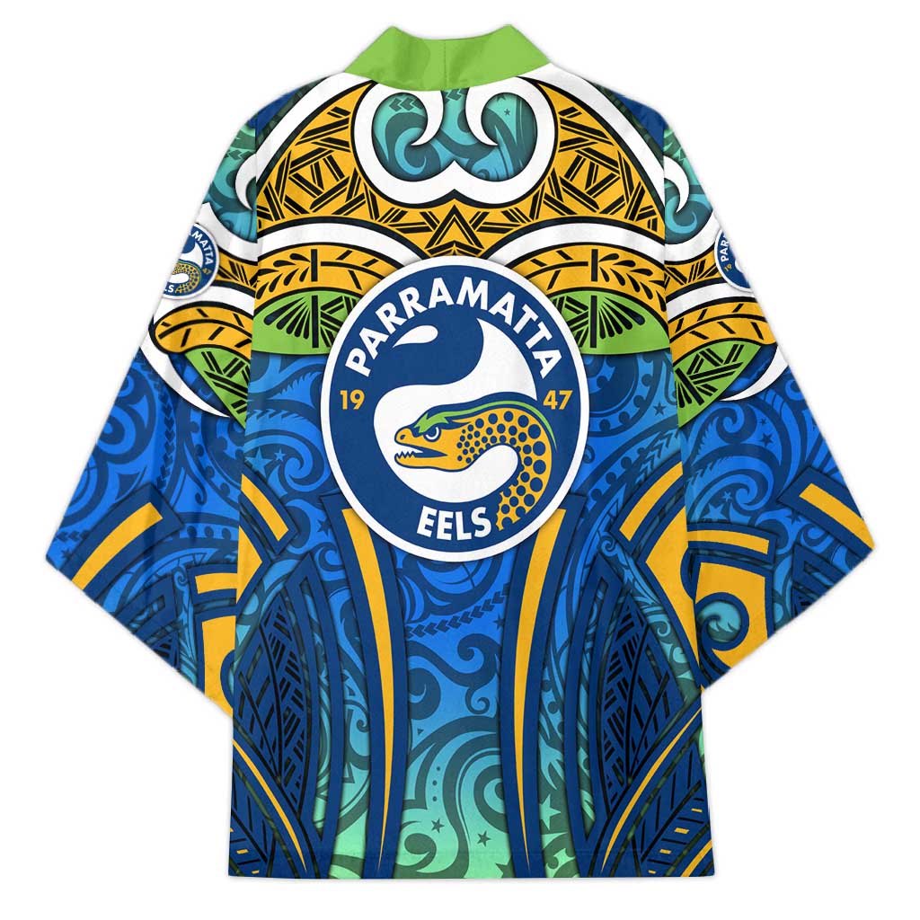Parramatta Eels Rugby Kimono Polynesian Tribal Eel Warrior Blue Gold Pattern