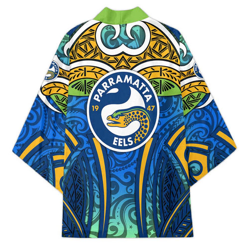 Parramatta Eels Rugby Kimono Polynesian Tribal Eel Warrior Blue Gold Pattern
