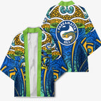 Parramatta Eels Rugby Kimono Polynesian Tribal Eel Warrior Blue Gold Pattern