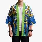 Parramatta Eels Rugby Kimono Polynesian Tribal Eel Warrior Blue Gold Pattern