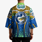 Parramatta Eels Rugby Kimono Polynesian Tribal Eel Warrior Blue Gold Pattern