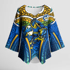 Parramatta Eels Rugby Kimono Sleeve Blouse Polynesian Tribal Eel Warrior Blue Gold Pattern
