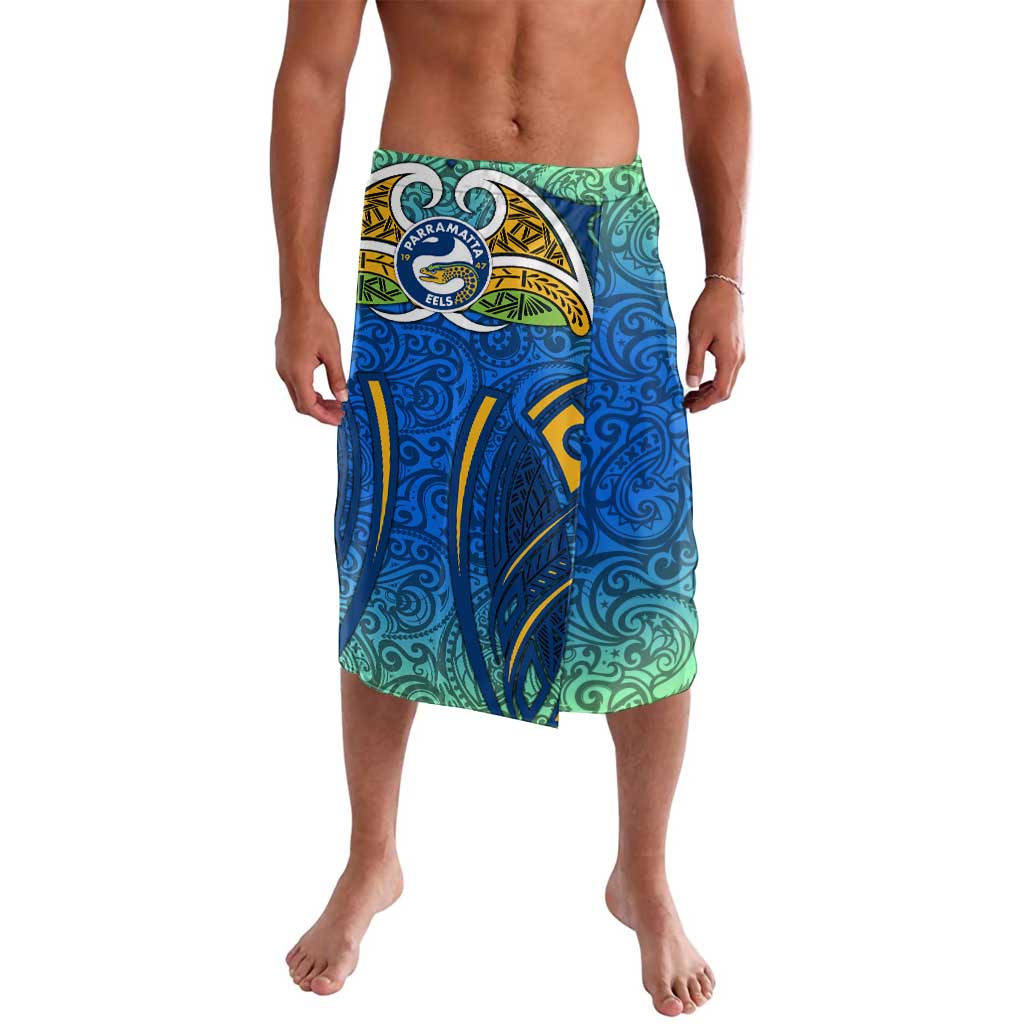 Parramatta Eels Rugby Lavalava Polynesian Tribal Eel Warrior Blue Gold Pattern