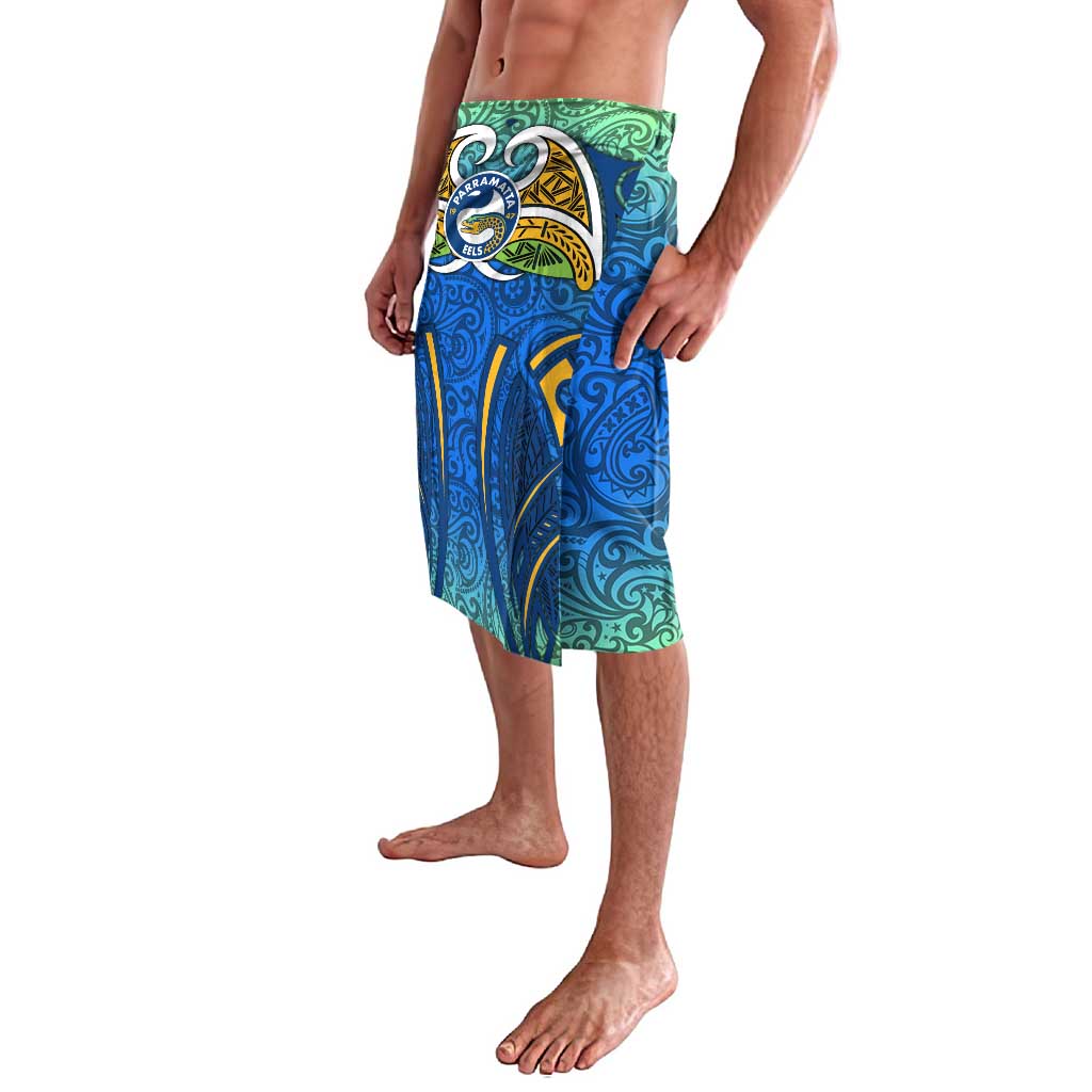 Parramatta Eels Rugby Lavalava Polynesian Tribal Eel Warrior Blue Gold Pattern