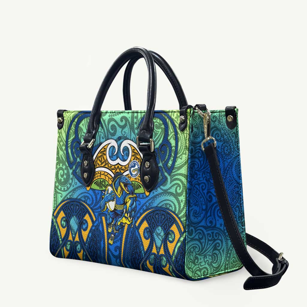 Parramatta Eels Rugby Leather Bag Polynesian Tribal Eel Warrior Blue Gold Pattern