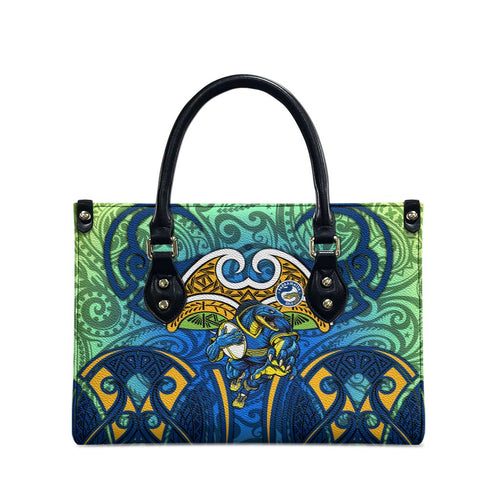 Parramatta Eels Rugby Leather Bag Polynesian Tribal Eel Warrior Blue Gold Pattern