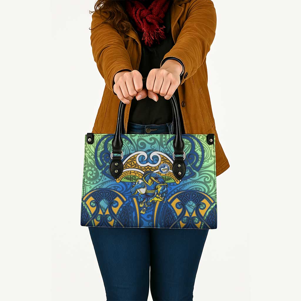 Parramatta Eels Rugby Leather Bag Polynesian Tribal Eel Warrior Blue Gold Pattern