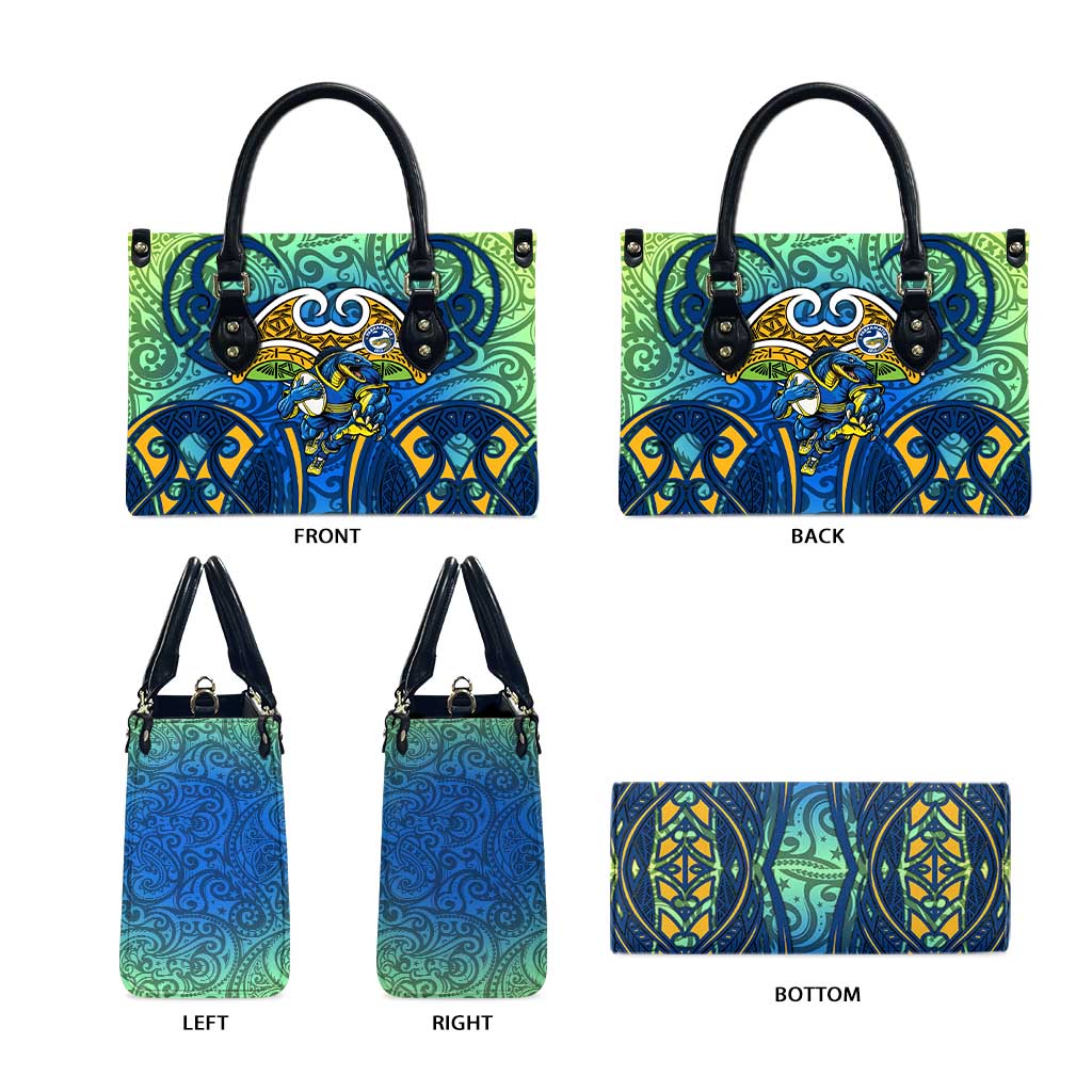 Parramatta Eels Rugby Leather Bag Polynesian Tribal Eel Warrior Blue Gold Pattern
