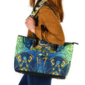 Parramatta Eels Rugby Leather Tote Bag Polynesian Tribal Eel Warrior Blue Gold Pattern