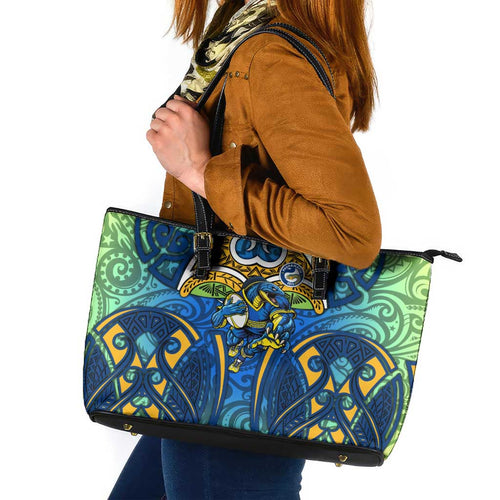 Parramatta Eels Rugby Leather Tote Bag Polynesian Tribal Eel Warrior Blue Gold Pattern