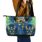 Parramatta Eels Rugby Leather Tote Bag Polynesian Tribal Eel Warrior Blue Gold Pattern