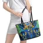 Parramatta Eels Rugby Leather Tote Bag Polynesian Tribal Eel Warrior Blue Gold Pattern