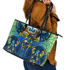 Parramatta Eels Rugby Leather Tote Bag Polynesian Tribal Eel Warrior Blue Gold Pattern