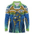 Parramatta Eels Rugby Long Sleeve Polo Shirt Polynesian Tribal Eel Warrior Blue Gold Pattern