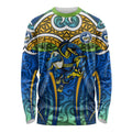Parramatta Eels Rugby Long Sleeve Shirt Polynesian Tribal Eel Warrior Blue Gold Pattern