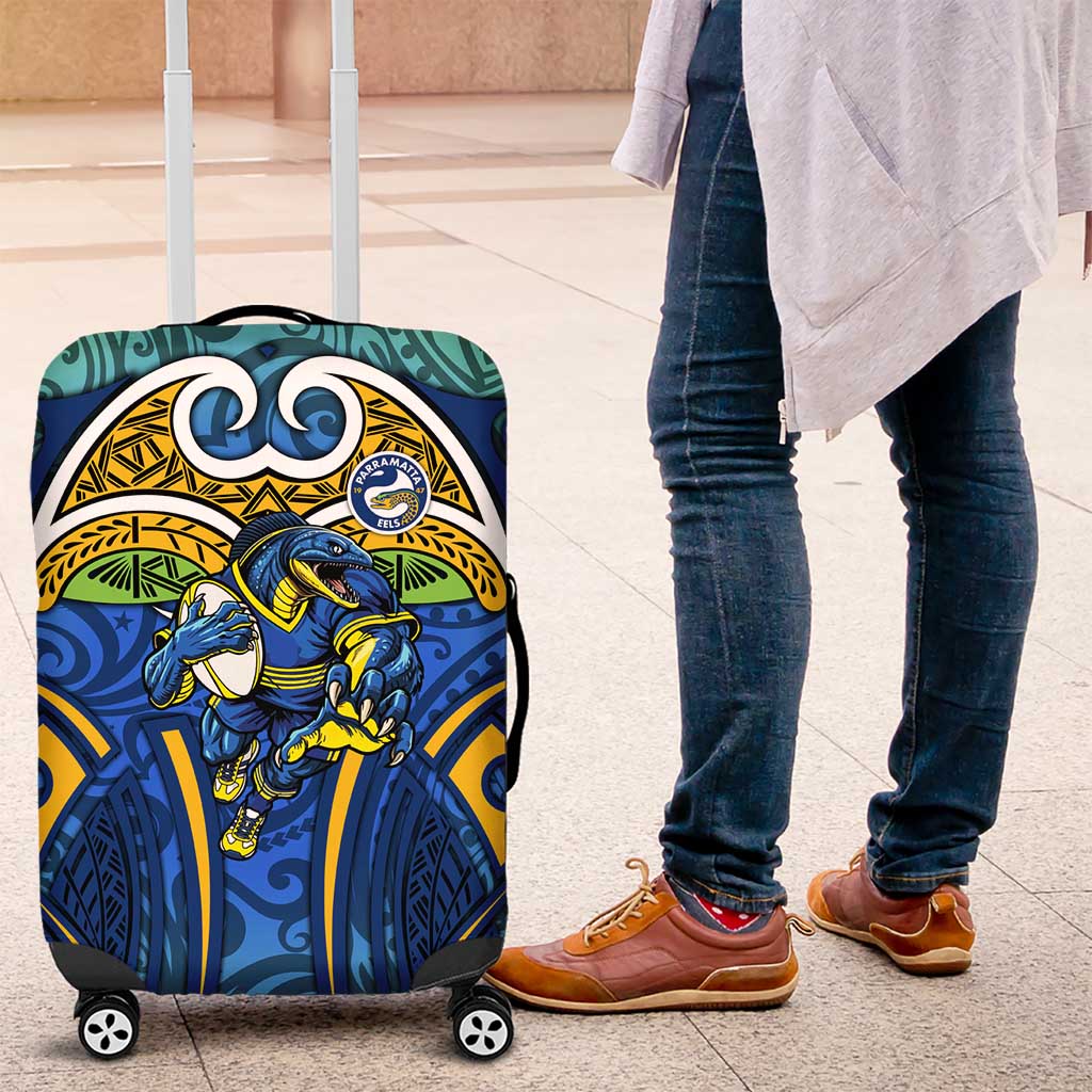 Parramatta Eels Rugby Luggage Cover Polynesian Tribal Eel Warrior Blue Gold Pattern