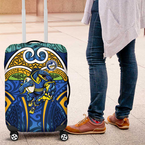 Parramatta Eels Rugby Luggage Cover Polynesian Tribal Eel Warrior Blue Gold Pattern
