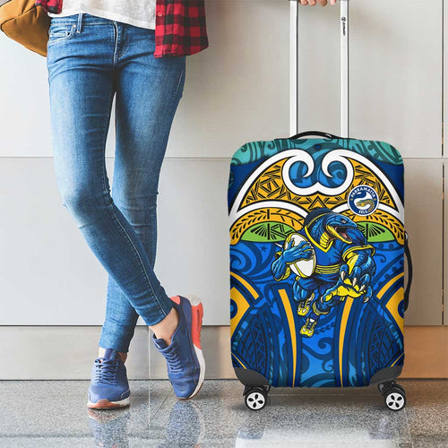 Parramatta Eels Rugby Luggage Cover Polynesian Tribal Eel Warrior Blue Gold Pattern