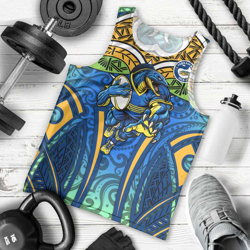 Parramatta Eels Rugby Men Tank Top Polynesian Tribal Eel Warrior Blue Gold Pattern