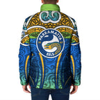Parramatta Eels Rugby Padded Jacket Polynesian Tribal Eel Warrior Blue Gold Pattern