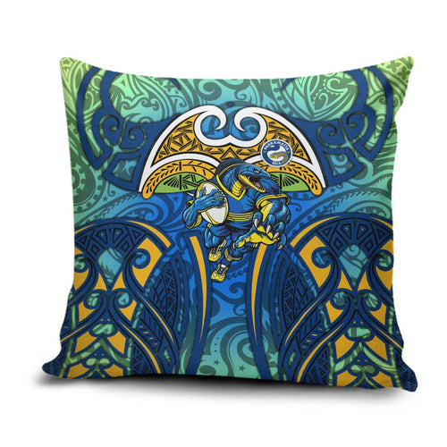 Parramatta Eels Rugby Pillow Cover Polynesian Tribal Eel Warrior Blue Gold Pattern