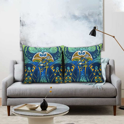 Parramatta Eels Rugby Pillow Cover Polynesian Tribal Eel Warrior Blue Gold Pattern