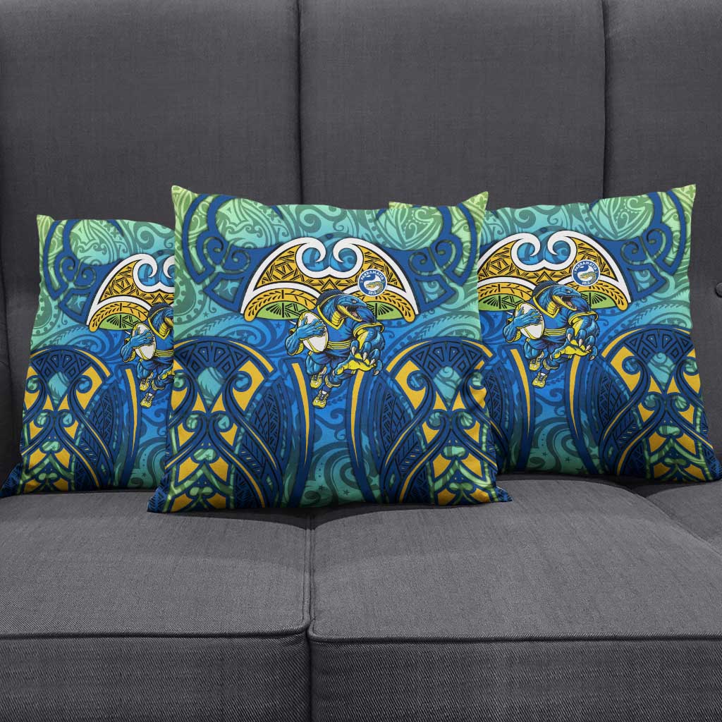 Parramatta Eels Rugby Pillow Cover Polynesian Tribal Eel Warrior Blue Gold Pattern