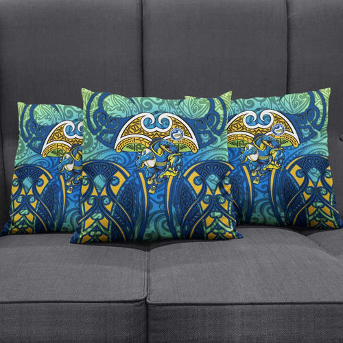 Parramatta Eels Rugby Pillow Cover Polynesian Tribal Eel Warrior Blue Gold Pattern