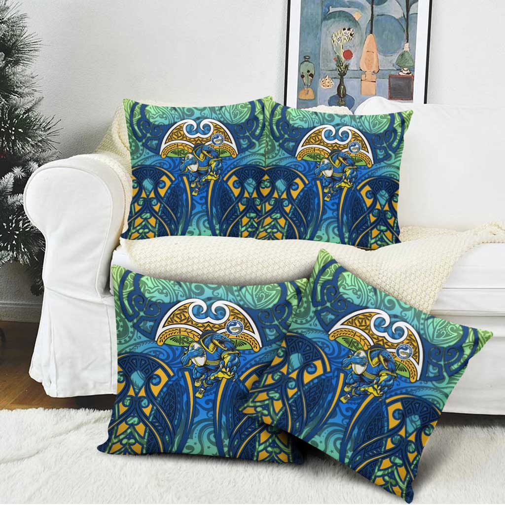Parramatta Eels Rugby Pillow Cover Polynesian Tribal Eel Warrior Blue Gold Pattern