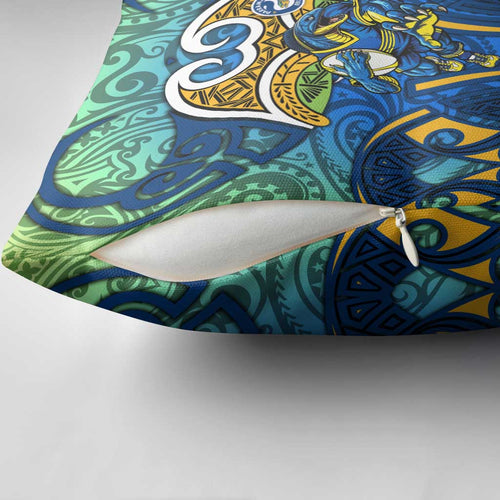 Parramatta Eels Rugby Pillow Cover Polynesian Tribal Eel Warrior Blue Gold Pattern