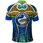 Parramatta Eels Rugby Polo Shirt Polynesian Tribal Eel Warrior Blue Gold Pattern