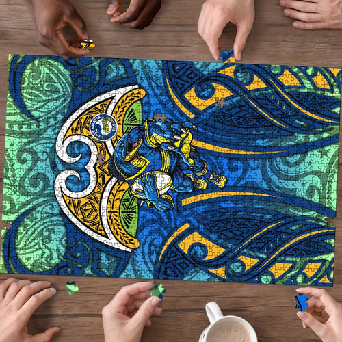 Parramatta Eels Rugby Puzzle Polynesian Tribal Eel Warrior Blue Gold Pattern