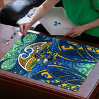 Parramatta Eels Rugby Puzzle Polynesian Tribal Eel Warrior Blue Gold Pattern