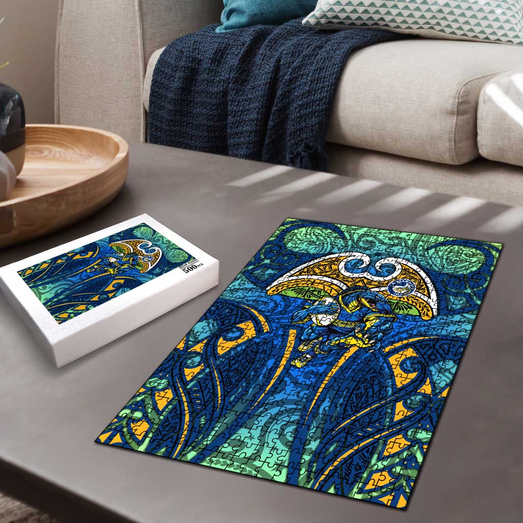 Parramatta Eels Rugby Puzzle Polynesian Tribal Eel Warrior Blue Gold Pattern