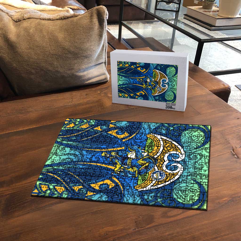 Parramatta Eels Rugby Puzzle Polynesian Tribal Eel Warrior Blue Gold Pattern