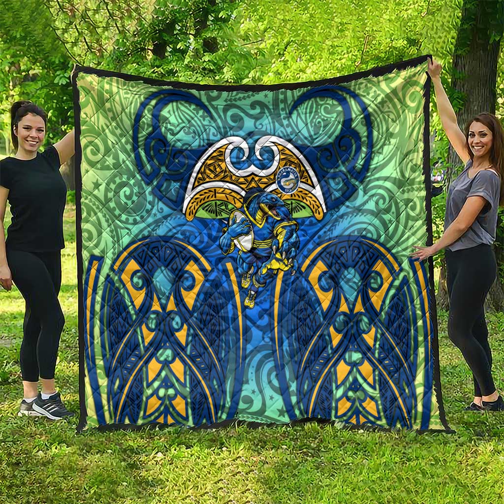 Parramatta Eels Rugby Quilt Polynesian Tribal Eel Warrior Blue Gold Pattern