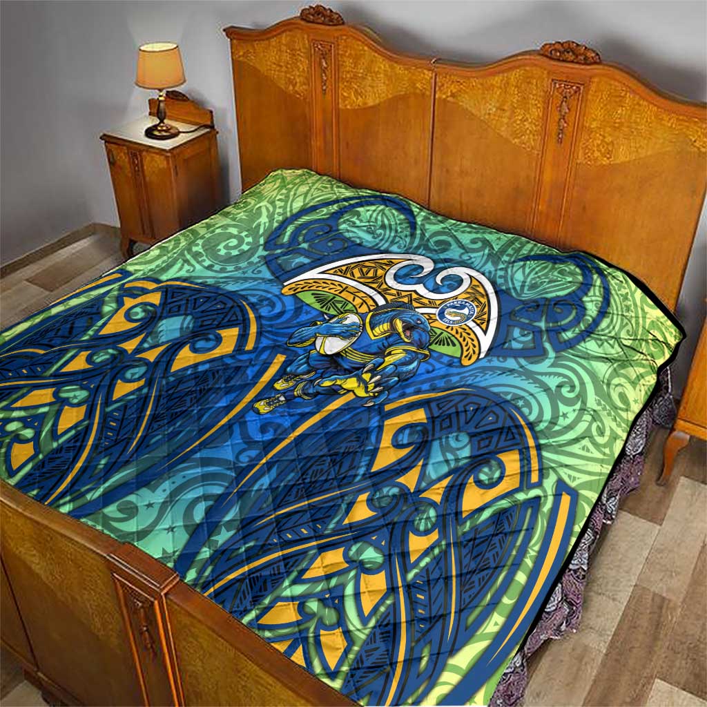 Parramatta Eels Rugby Quilt Polynesian Tribal Eel Warrior Blue Gold Pattern