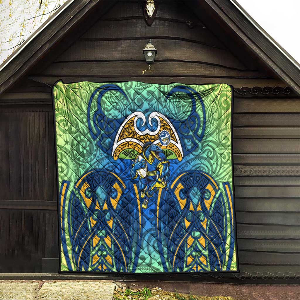 Parramatta Eels Rugby Quilt Polynesian Tribal Eel Warrior Blue Gold Pattern