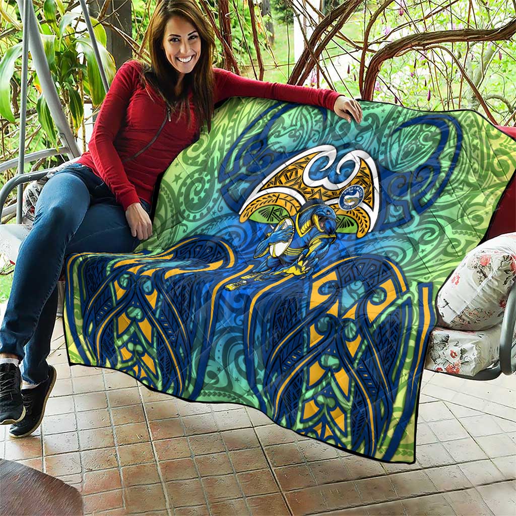 Parramatta Eels Rugby Quilt Polynesian Tribal Eel Warrior Blue Gold Pattern