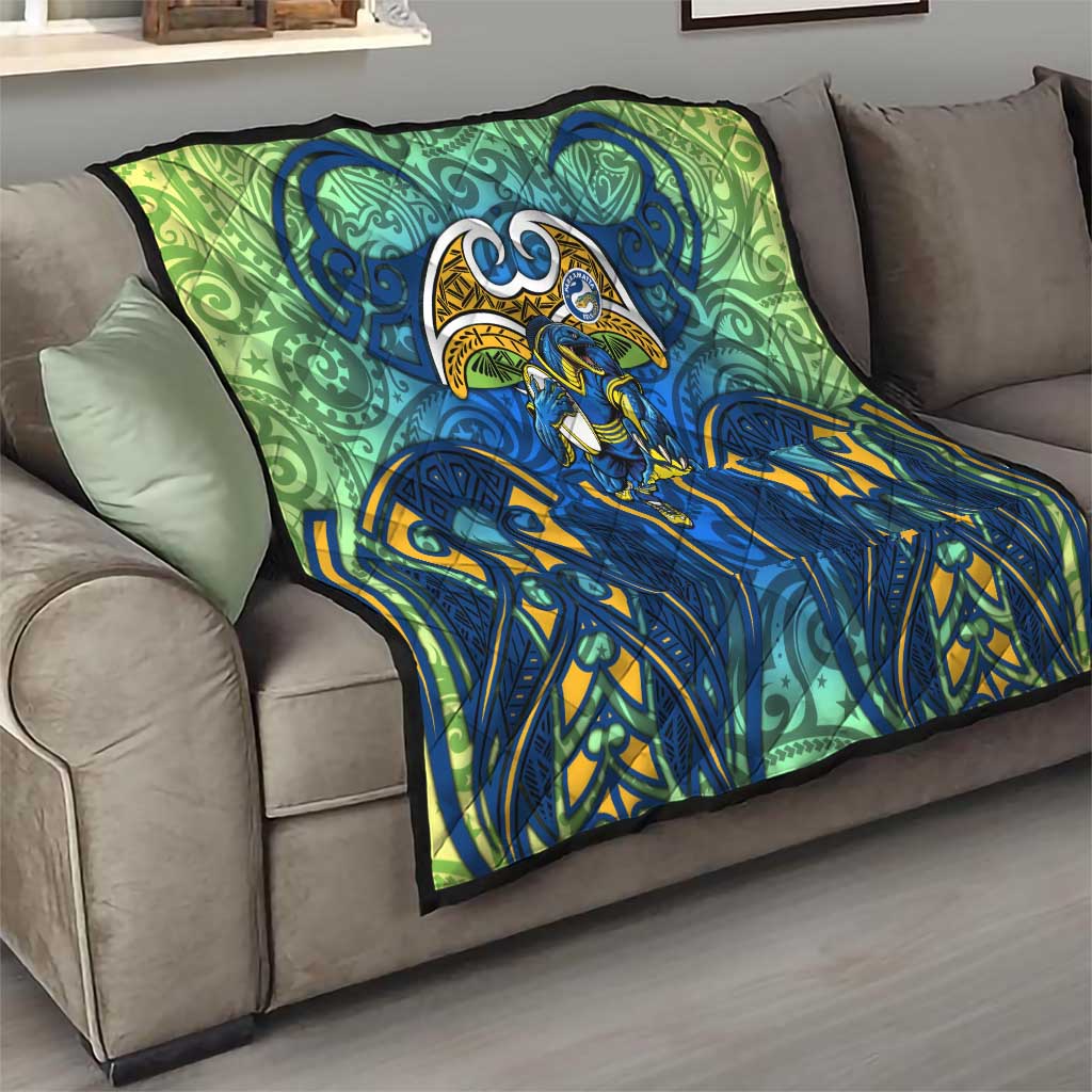 Parramatta Eels Rugby Quilt Polynesian Tribal Eel Warrior Blue Gold Pattern