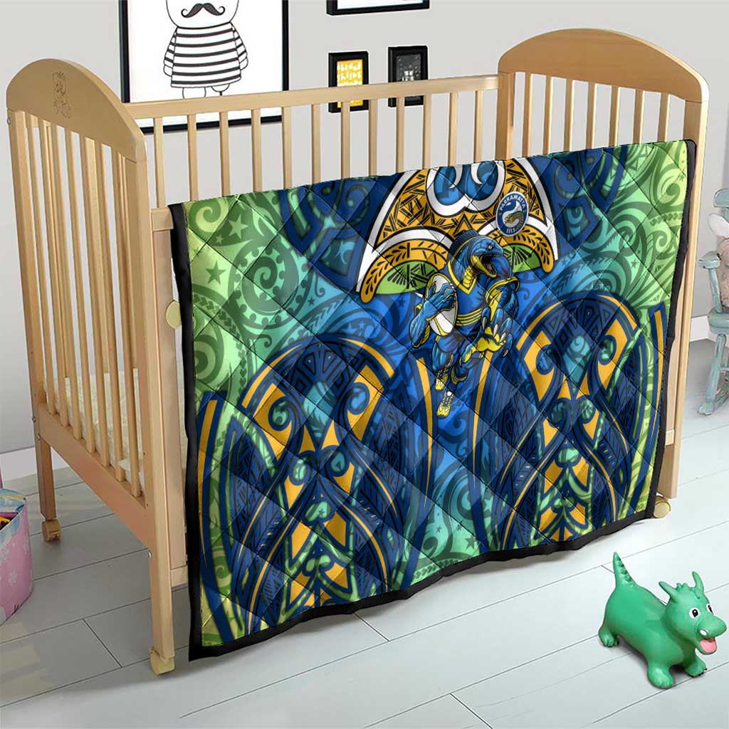 Parramatta Eels Rugby Quilt Polynesian Tribal Eel Warrior Blue Gold Pattern