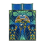 Parramatta Eels Rugby Quilt Bed Set Polynesian Tribal Eel Warrior Blue Gold Pattern