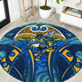 Parramatta Eels Rugby Round Carpet Polynesian Tribal Eel Warrior Blue Gold Pattern